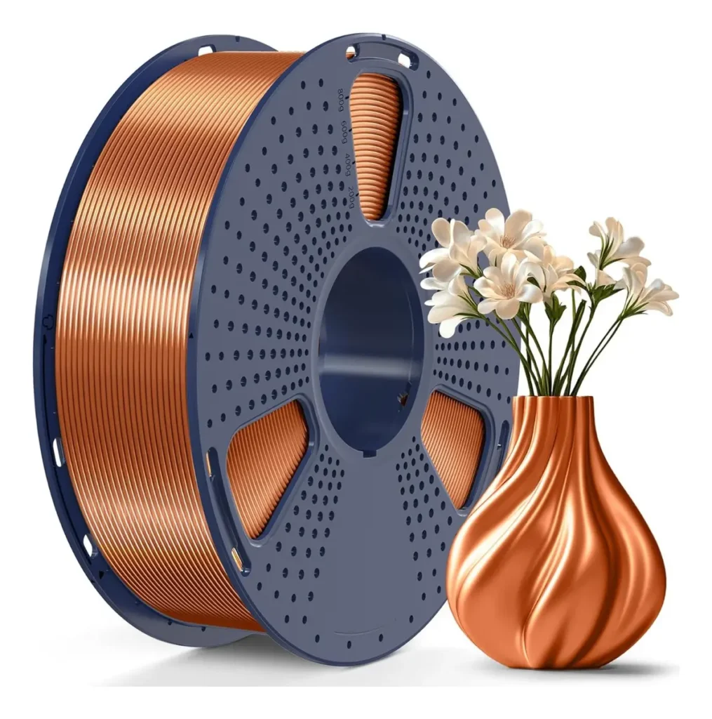 Impressora 3D Pla+ Silk Filament Sunlu, cor de superfície brilhante, cobre vermelho