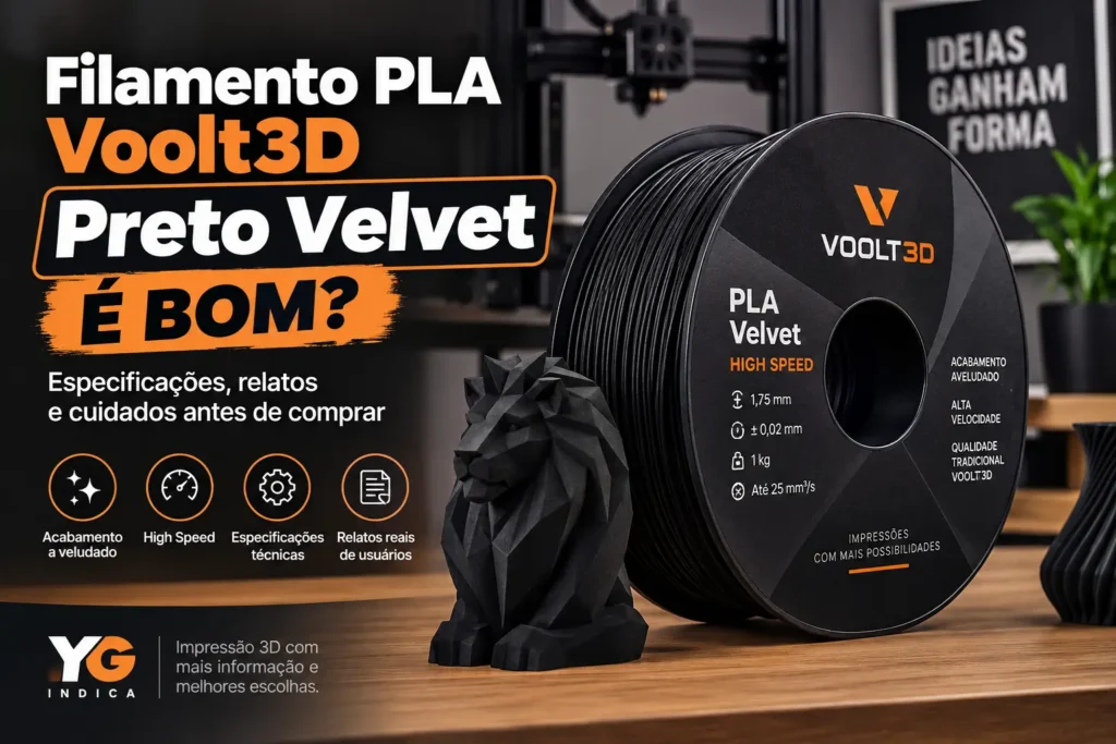 Filamento PLA Voolt3D Preto Velvet é bom? Especificações, relatos e cuidados antes de comprar